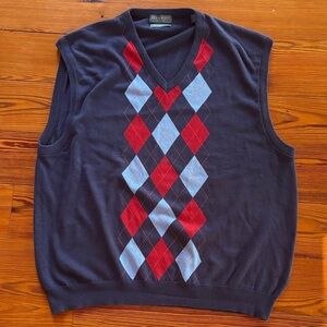 Vintage Sweater Lyle & Scott V-Neck Argyle  Vest - Navy, Red, Light Blue Size XL